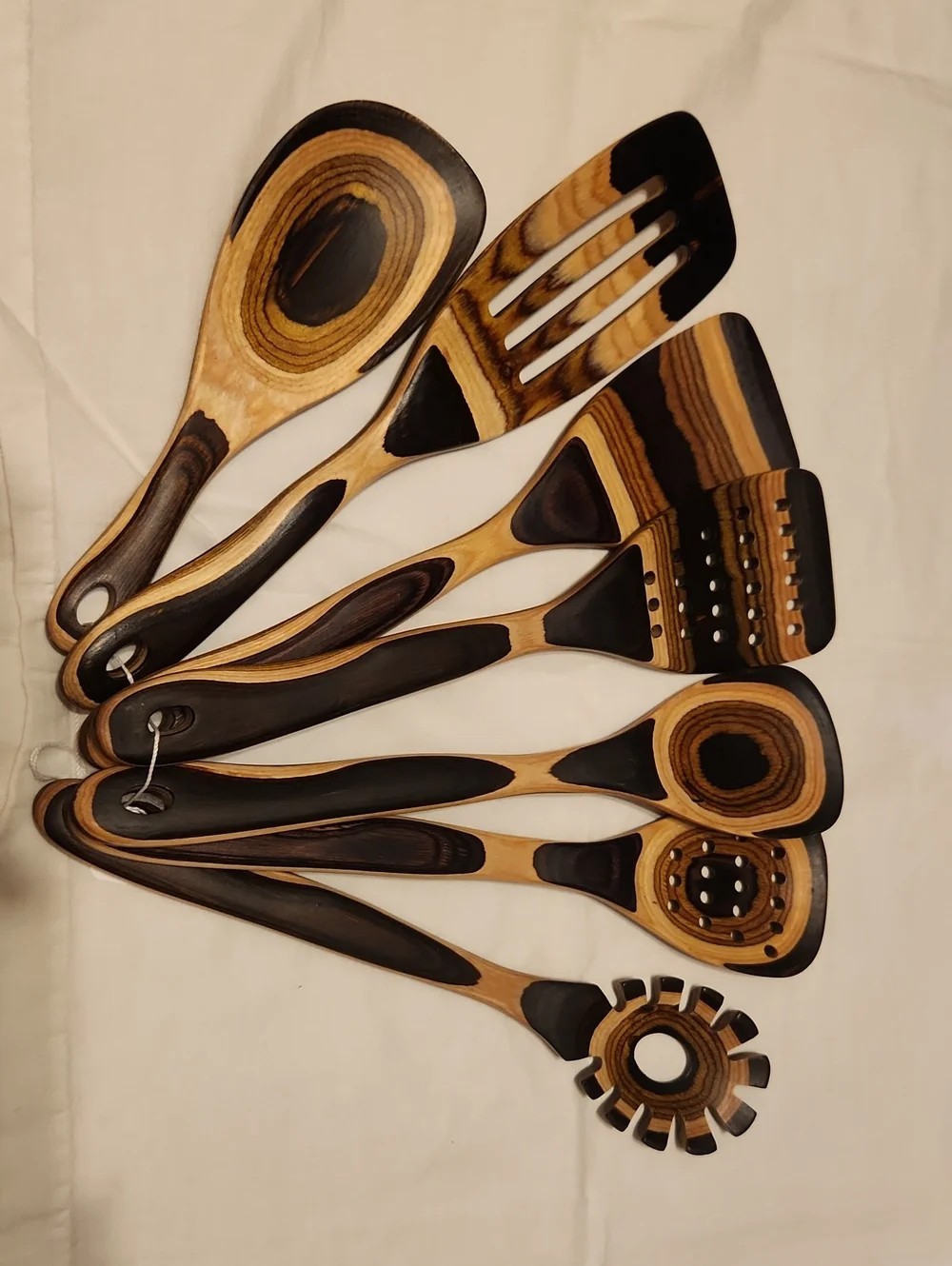 Handcrafted Black and Natural Wood Kitchen Utensil Set by